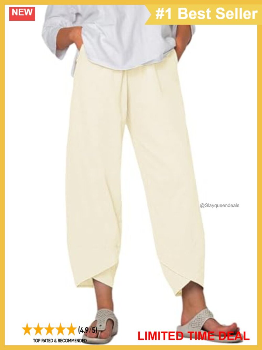 Linen Cotton Cropped Tulip Hem Capri Pants High Waist Palazzo Lounge
